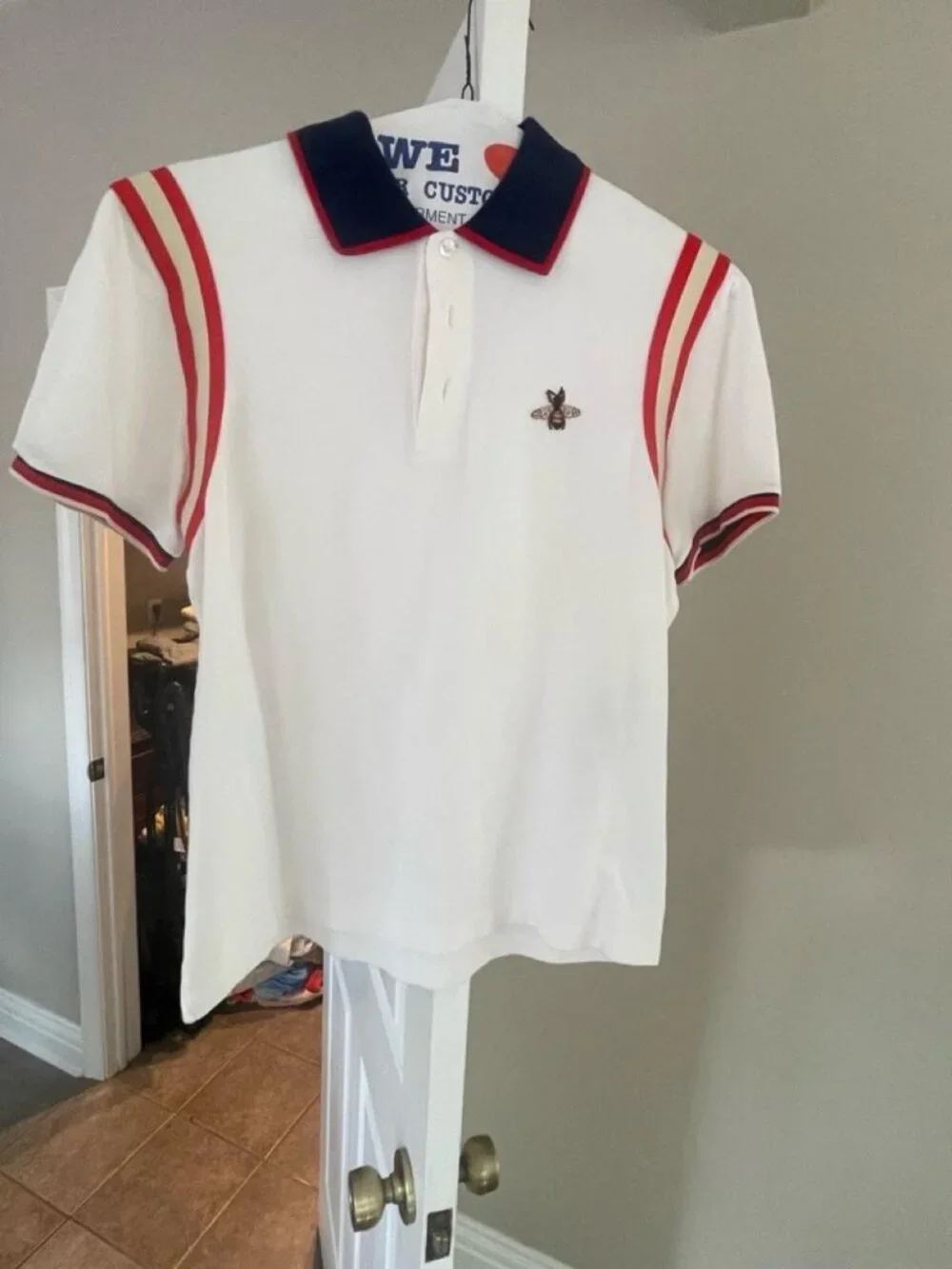 Gucci Mens White Web Stripe Polo Shirt Bee Embroidered XL